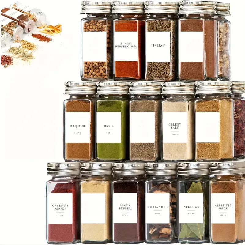Glass spice set with twist lid, 24 pieces, clear