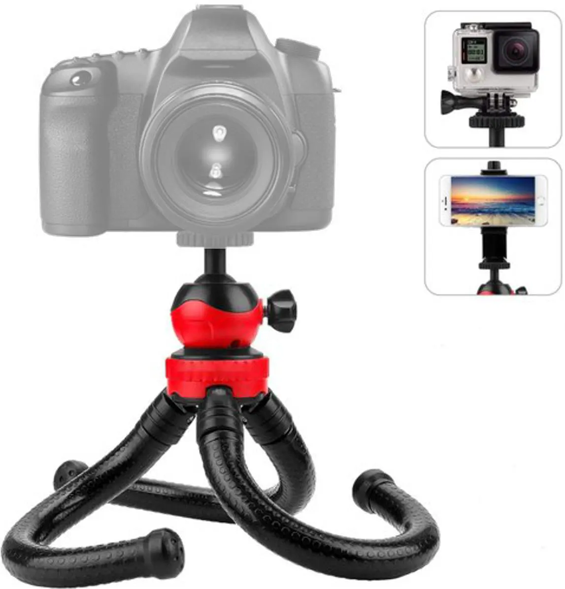 Flexible Octopus Camera And Phone Tripod , Black*Red, JM-801