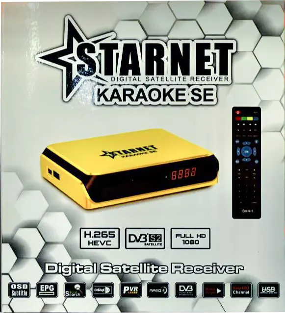 Starnet Karoke SE Receiver, 8000 channels, internal Wi-Fi, RF Broadcast remote, gold