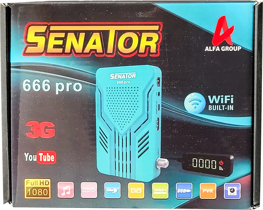 Senator Receiver, 8000 Channels, FHD Resolution, Built-in Wi-Fi, Blue, 666 Pro