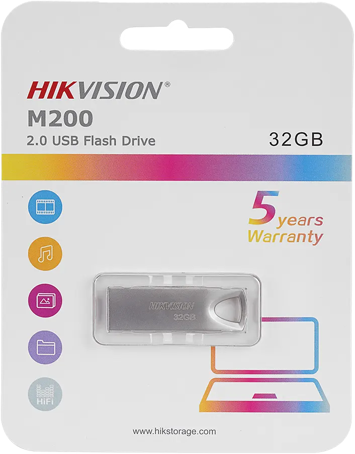 Hikvision Flash Drive Memory 32GB, USB 2.0, Silver, M200
