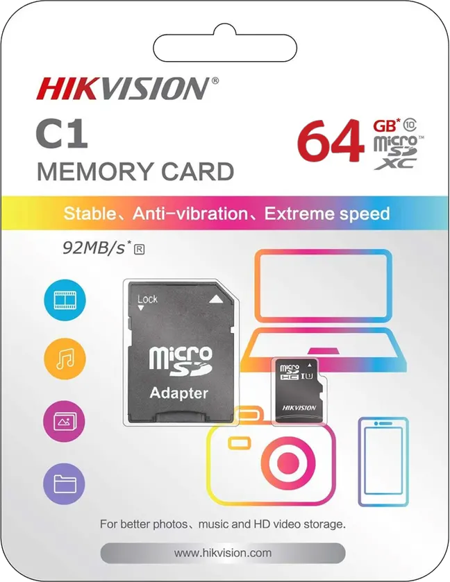 Memory Card Hikvision, Micro SD, 64 GB, V30-HS-TF-C1