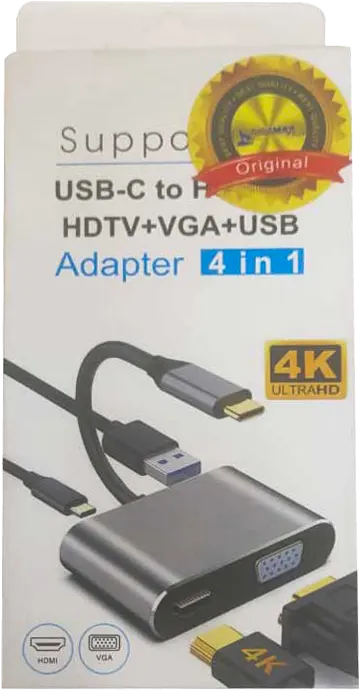 Gigamax USB Type C to 4 in 1 Adapter, HD+USB 3.0+TYPE-C(PD), Back