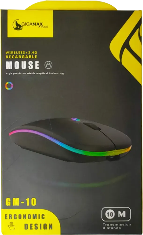 Wireless Mouse Gigamax 2.4GHz, RGB Lights, Black, GM-10