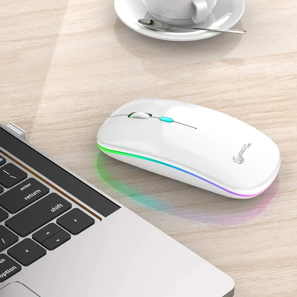 Wireless Mouse Gigamax 2.4GHz, RGB Lights, White, GM-10