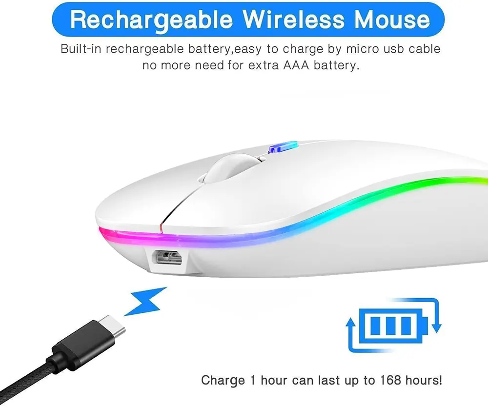 Wireless Mouse Gigamax 2.4GHz, RGB Lights, White, GM-10