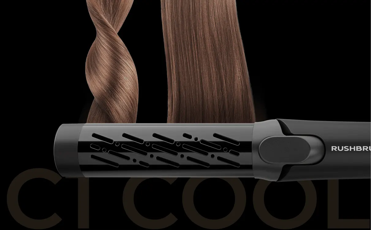 Rush Brush C1 COOL Hair Straightener and Curler, Titanium Plates, 220° C, Black