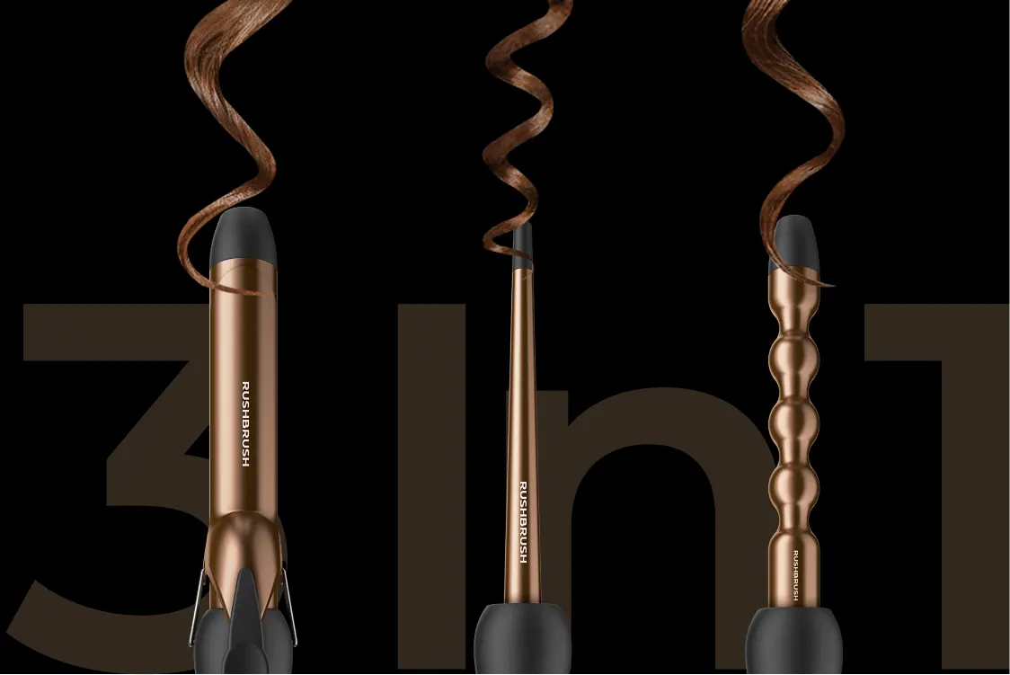 Rush Brush 3IN1 Hair Curling Iron, Tourmaline Ceramic Plates, 230° C, Bronze