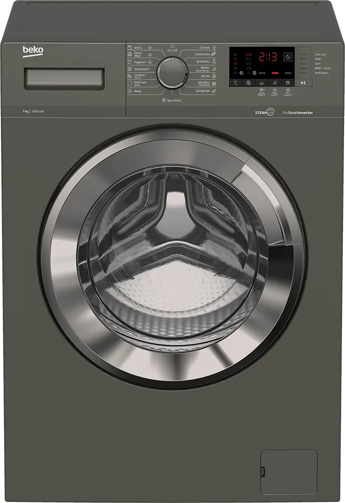 غسالة ملابس فول اوتوماتيك بيكو تحميل أمامي 7 كجم، 1000 لفة، شاشة ديجيتال، إنفرتر، رمادي، WTV 7512 XMCI2