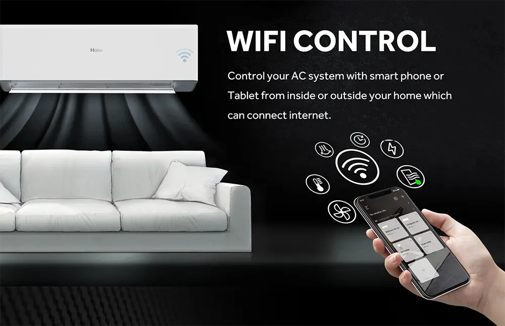 Haier Smart Cool Split Air Conditioner, 1.5 HP, Cooling-Heating, Plasma, Digital Display, White, HSU-12KHROCC