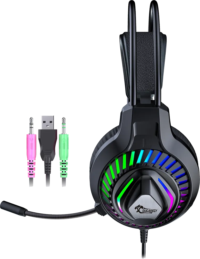Wired Gaming Headset Cougaregy 3in1 USB Plug, Black, HD-121
