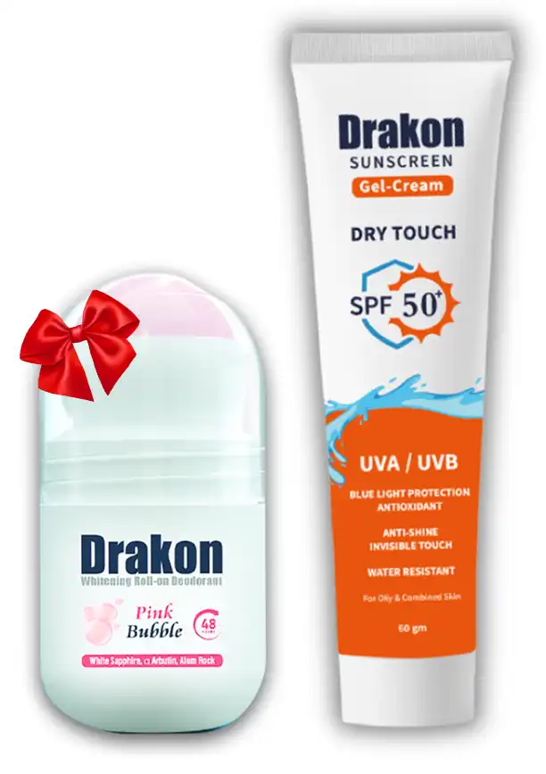 واقى شمس  دراكون، معامل حماية +50، للبشرة الجافة والمختلطة، 60 جم، جل كريم  + روول اون بينك بايل