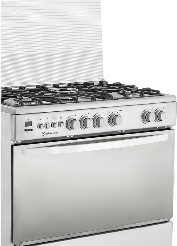 White Point Gas Cooker, 90*60 Cm, 5 Burners, Full Safety, Digital Timer, Cast Iron Holders, Stainless Steel, Silver, WPGC9060XTOCFSDAM