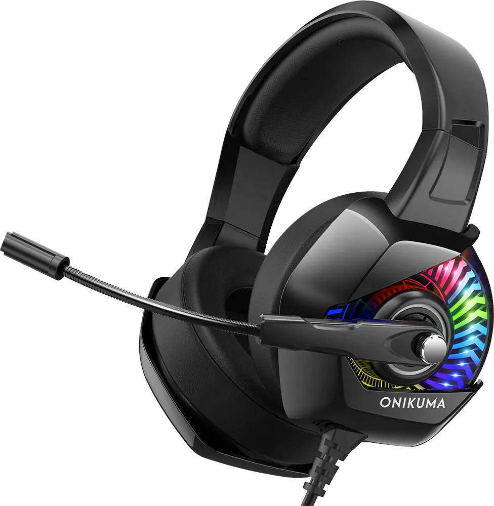 سماعة رأس سلكية للألعاب من أونيكوما K6، واجهة USB و قابس 3.5 ملم، ميكروفون، ضوء RGB، أسود