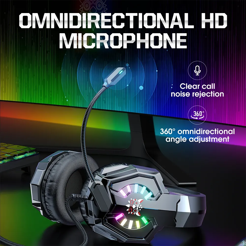 Onikuma X32 Professional Wired Gaming Headset, 3.5mm Plug Interface, Microphone, RGB Light, Black