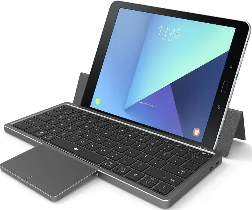 لوحة مفاتيح لاسلكية بلوتوث مع لوحة لمس قابلة للدوران، قابلة للشحن، أسود، KF8700