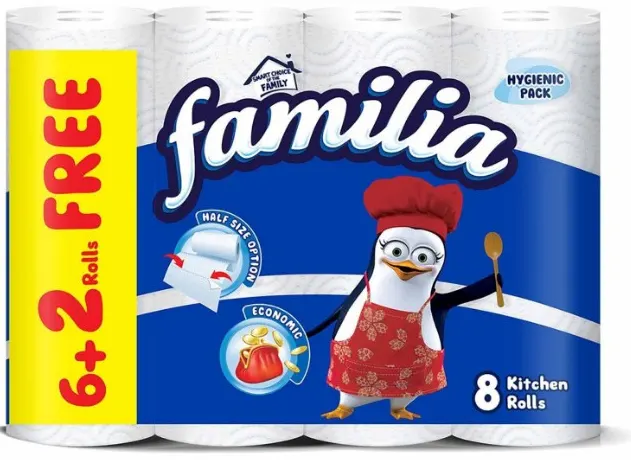 مناديل مطبخ فاميليا بلس، 2 طبقة، 6+2 قطعة رول