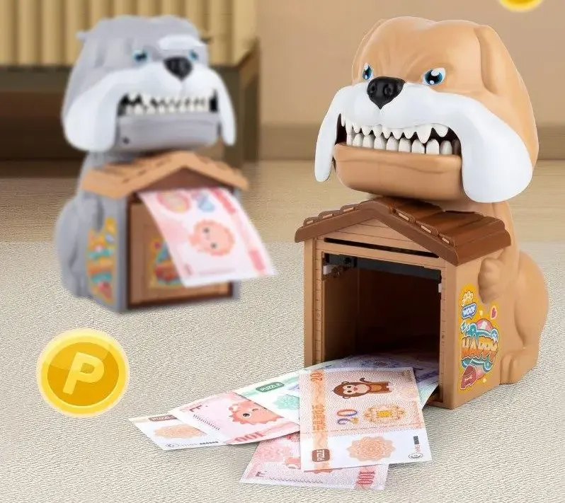 Dog Shaped Plastic Moneybox, Brown-Gray, YL088