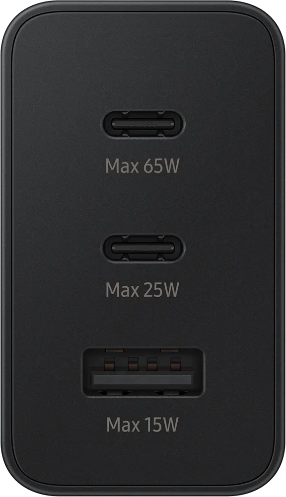Samsung Trio Charger 65W, 3 Ports USB-C *2, USB-A, Black, EP-T6530NBEGEU