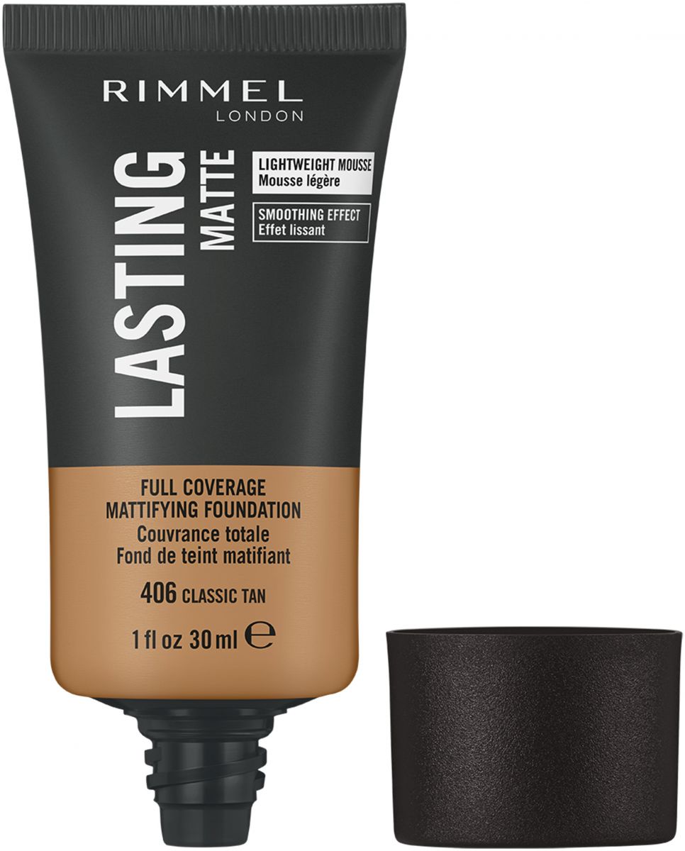 RIMMEL LASTING MATTE COVERAGE FOUNDATION 406 CLASSIC TAN