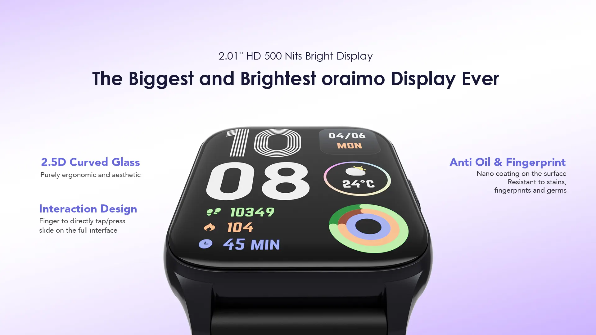 Oraimo 4 PLUS Smart Watch, 2.01 inch touch screen, water resistant, 300 mAh battery, black, OSW-801 + Free Replacement Band