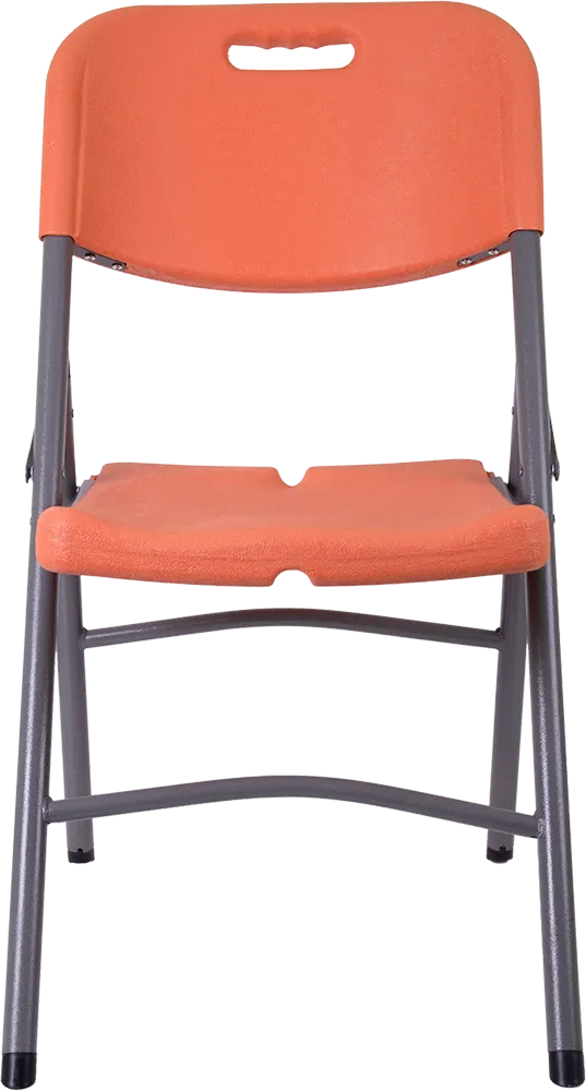 كرسى بلاستيك قابل للطي، هيكل معدني، برتقالي