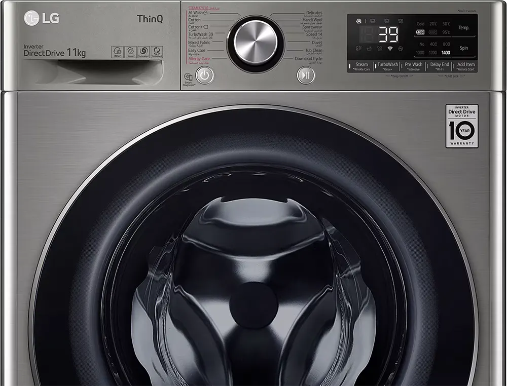 LG Vivace Full Automatic Washing Machine, Front Load, 11 Kg, 1400 Rpm, Inverter, Steam Wash, Dark Silver, F4Y9EWG2PV