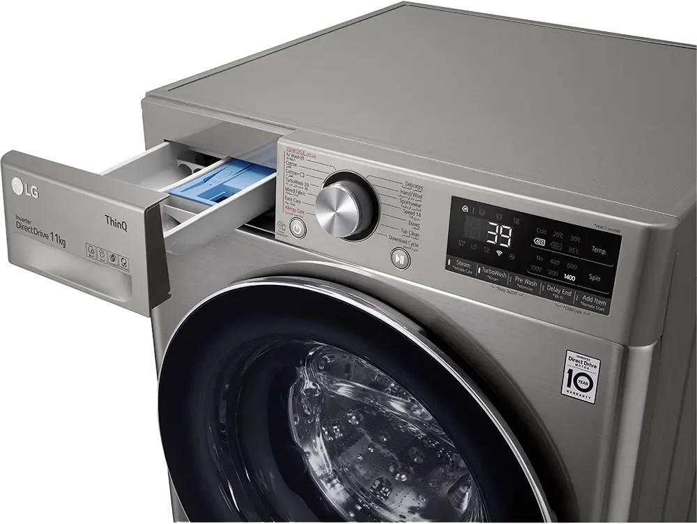 LG Vivace Full Automatic Washing Machine, Front Load, 11 Kg, 1400 Rpm, Inverter, Steam Wash, Dark Silver, F4Y9EWG2PV