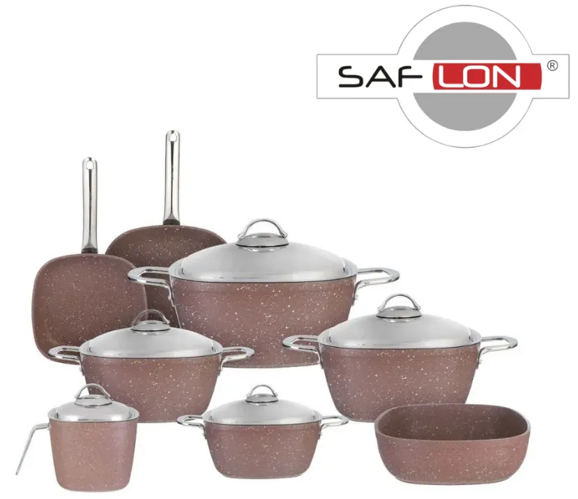 طقم حلل جرانيت مربع سافلون بيد استيل، 13 قطع ،شوكولا