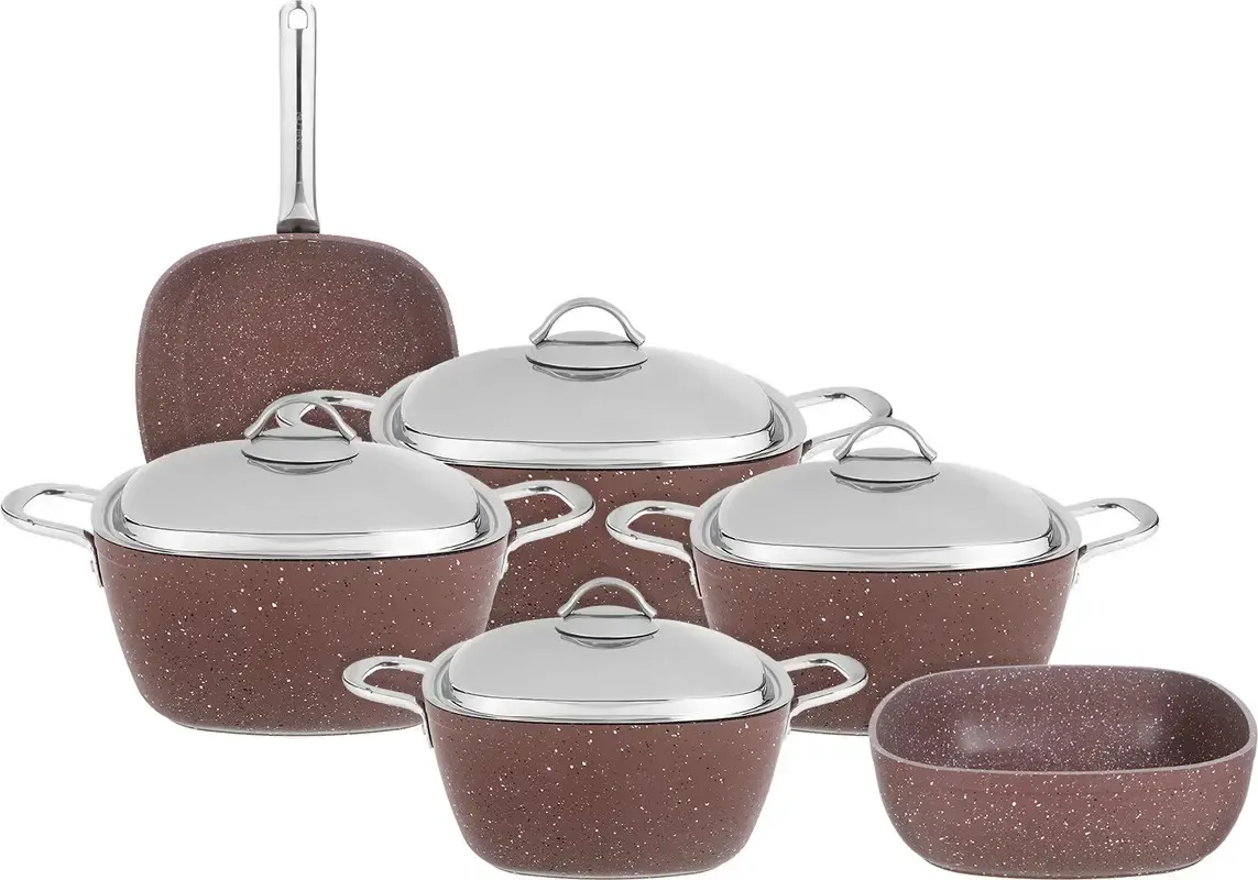 Saflon square granite cookware set with steel handle, 10 pieces