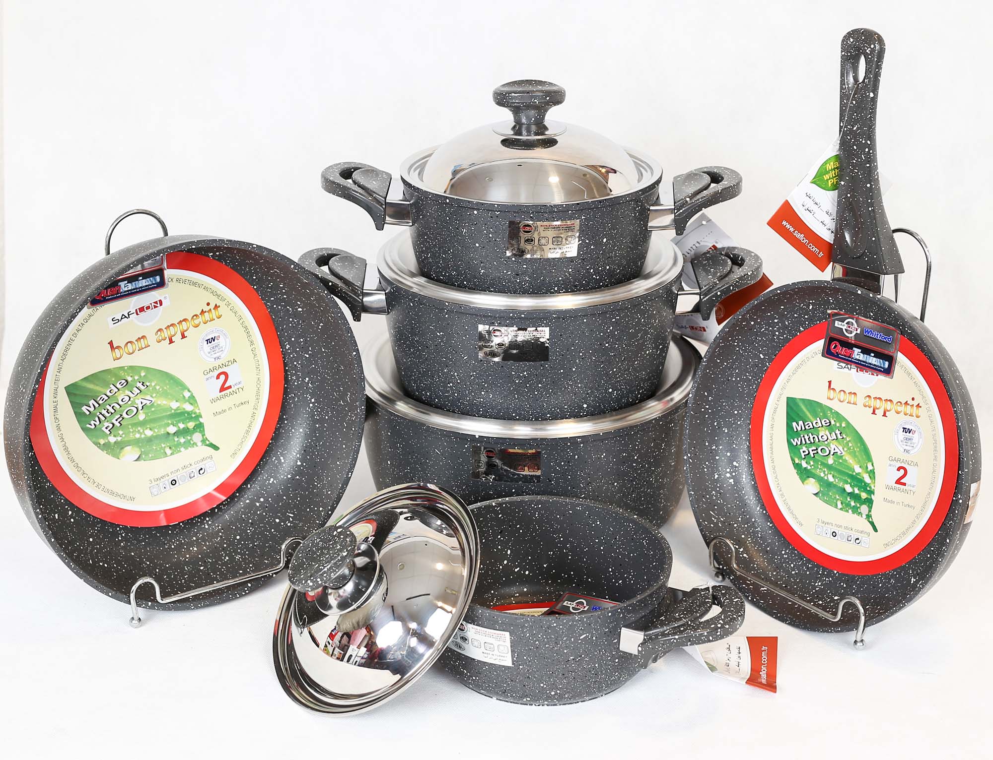 طقم حلل جرانيت مدور سافلون ، 10 قطع ،رصاصي