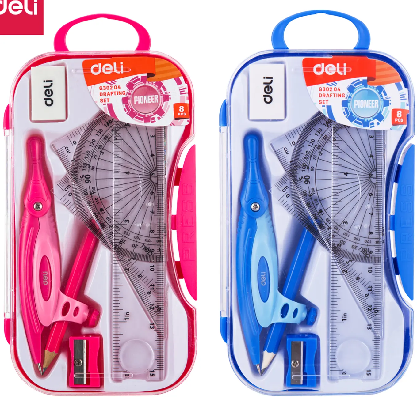 Deli Plastic Engineering Tools Set, 8 Pieces, Plastic Box, Multiple Colors, EG30204