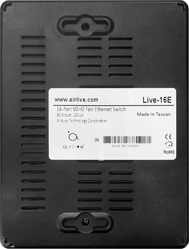 Airlive 16 Port Ethernet Desktop Switch 10-100Mbps, Black, Live-16E