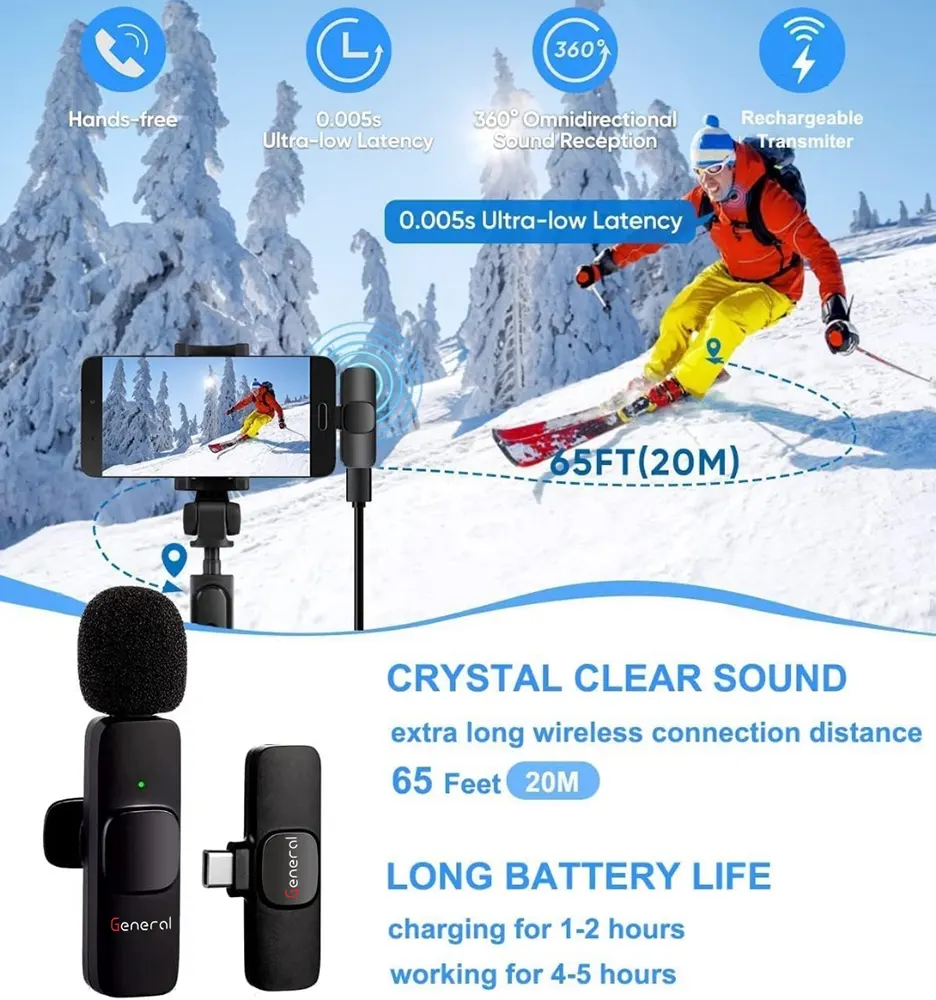 Wireless Microphone General For Iphone, Black, K10 K2
