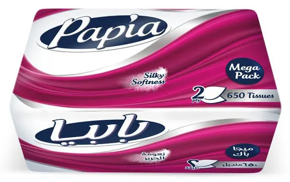 مناديل سحب بابيا، 2 طبقة، 650 منديل