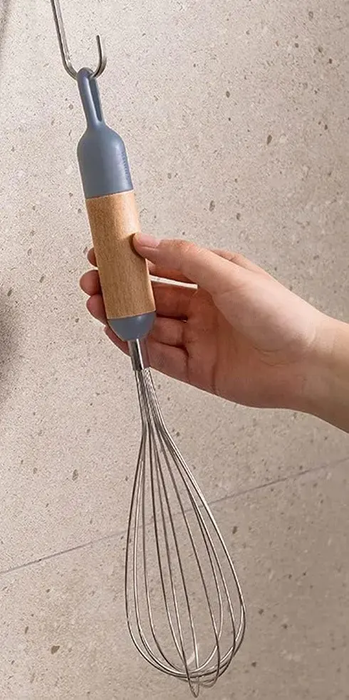 Stainless steel egg whisk with wooden handle
