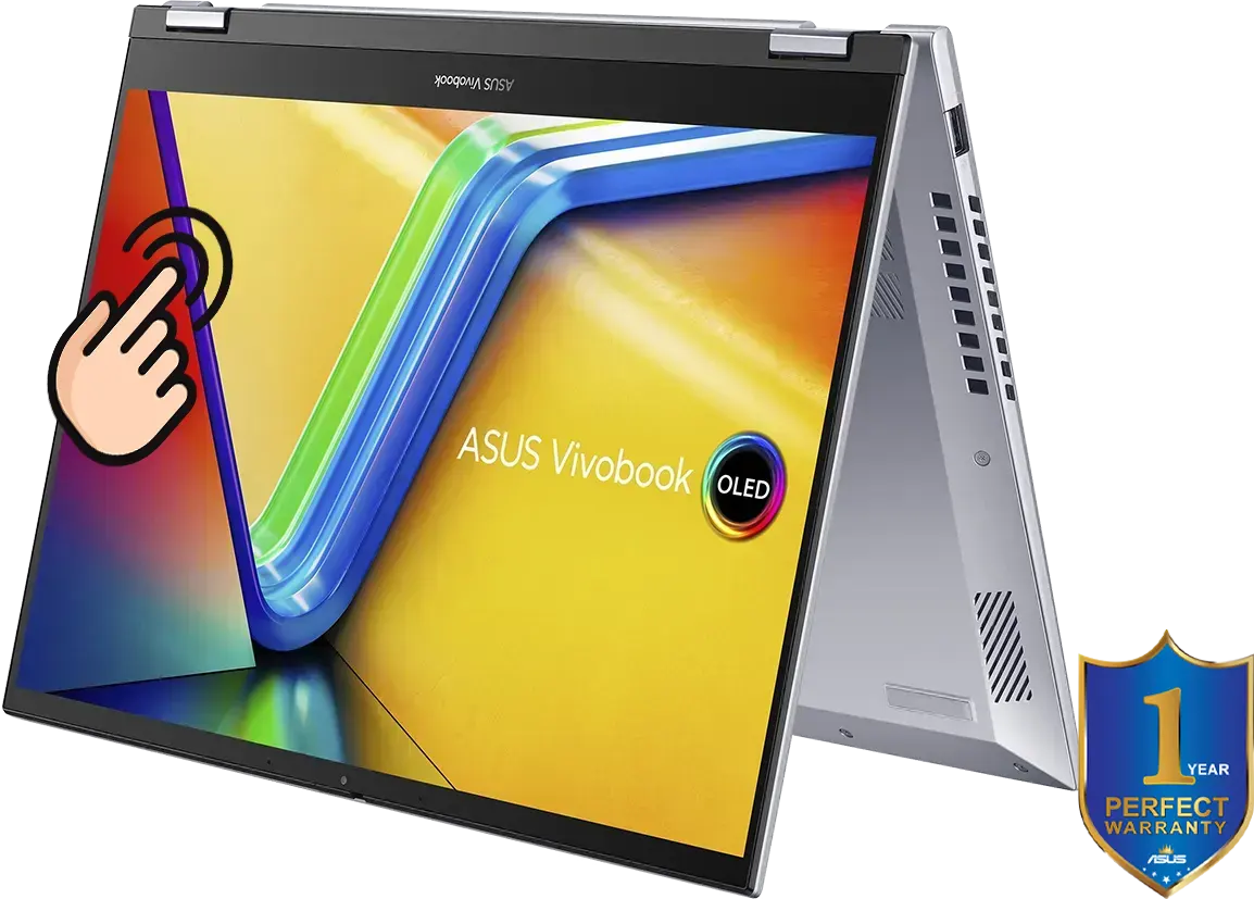 Laptop Asus Vivobook S 14 Flip TN3402YA-LZ005W AMD Ryzen 5-7530U, 8GB RAM, 512GB SSD Hard Disk, AMD Radeon Integrated Graphics Card, 14.0" WUXGA Display, Windows 11, Transparent Silver