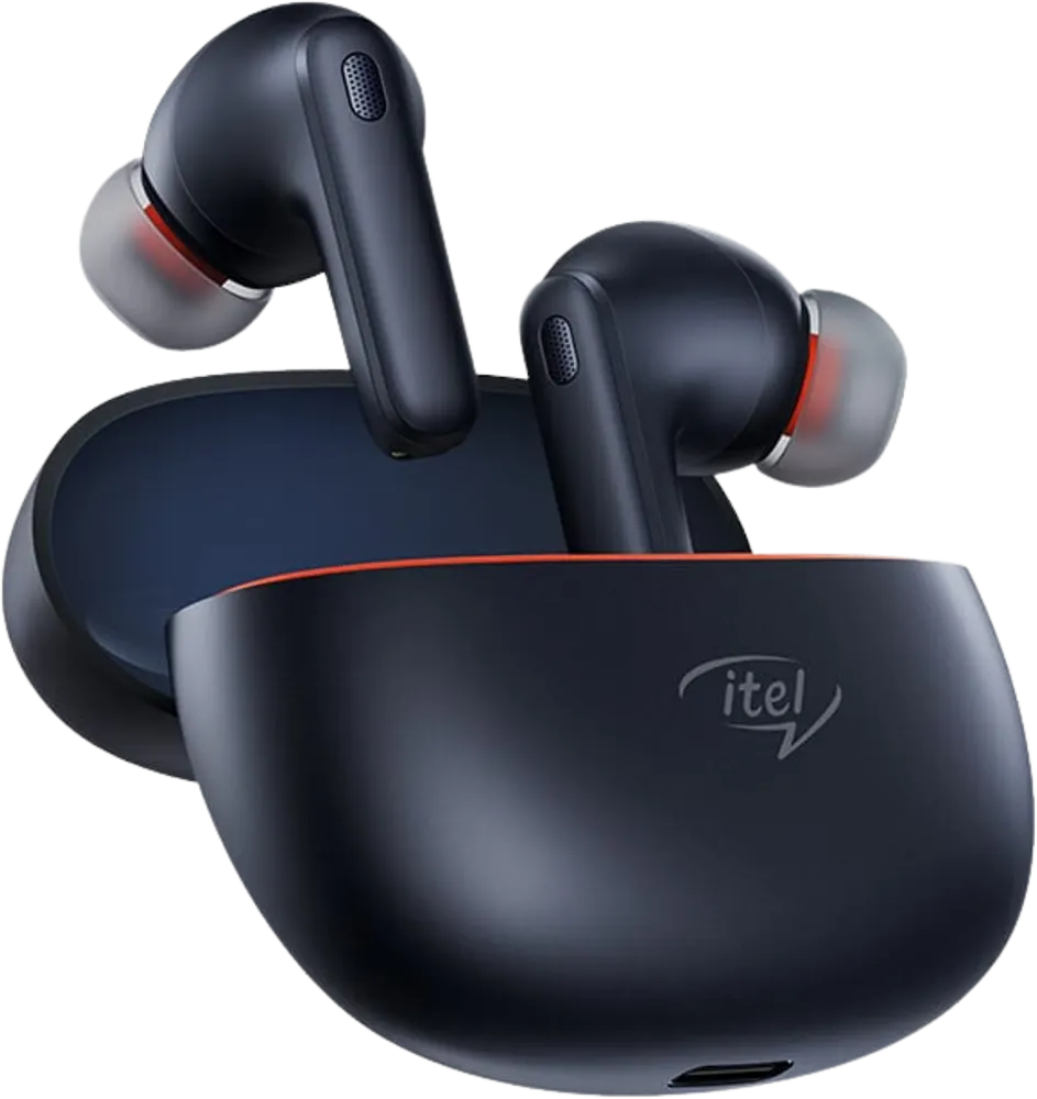 Itel Earbuds T11 , Bluetooth 5.3, Water resistant, 400mAh Battery, Touch Control, Black