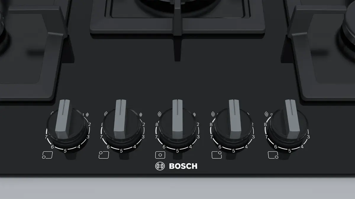 Bosch built-in Hobs, 75 cm, 5 gas burners, black glass, PPQ7A6B20