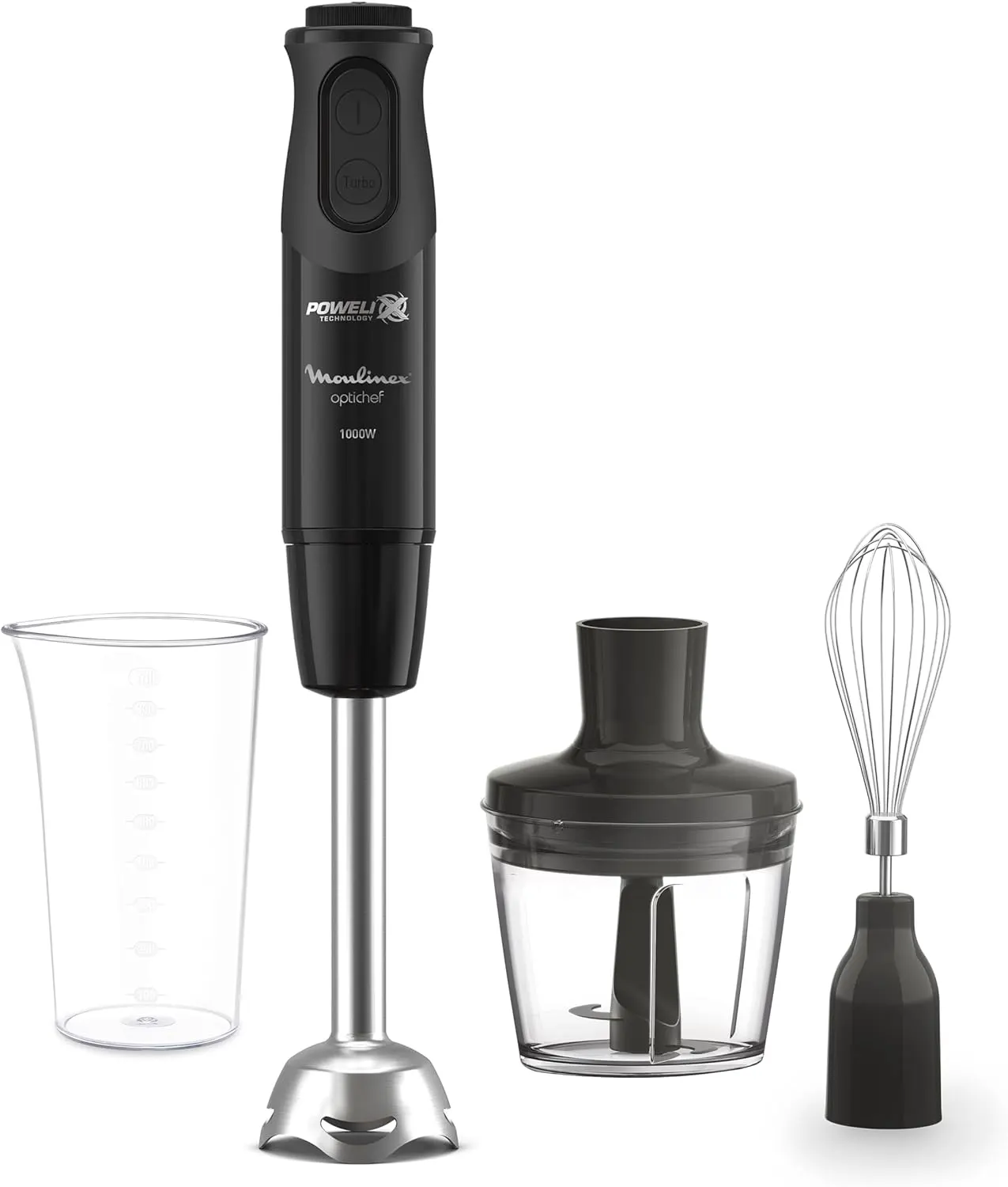 Moulinex Opti-Chef Hand Blender, 1000 Watt, 800 ml, with egg beater and chopper, black, DD6552EG
