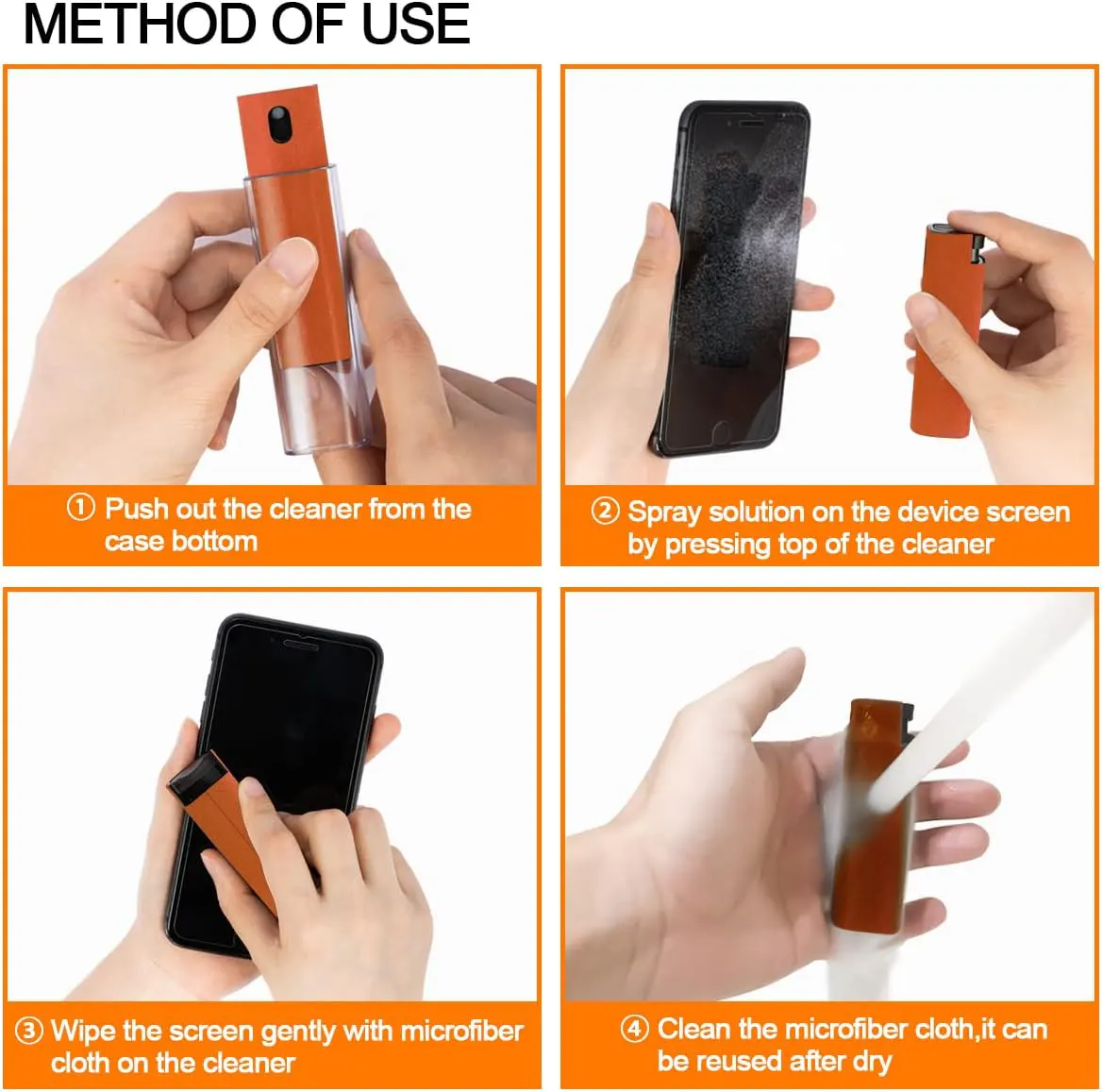 Touch screen cleaner spray, orange