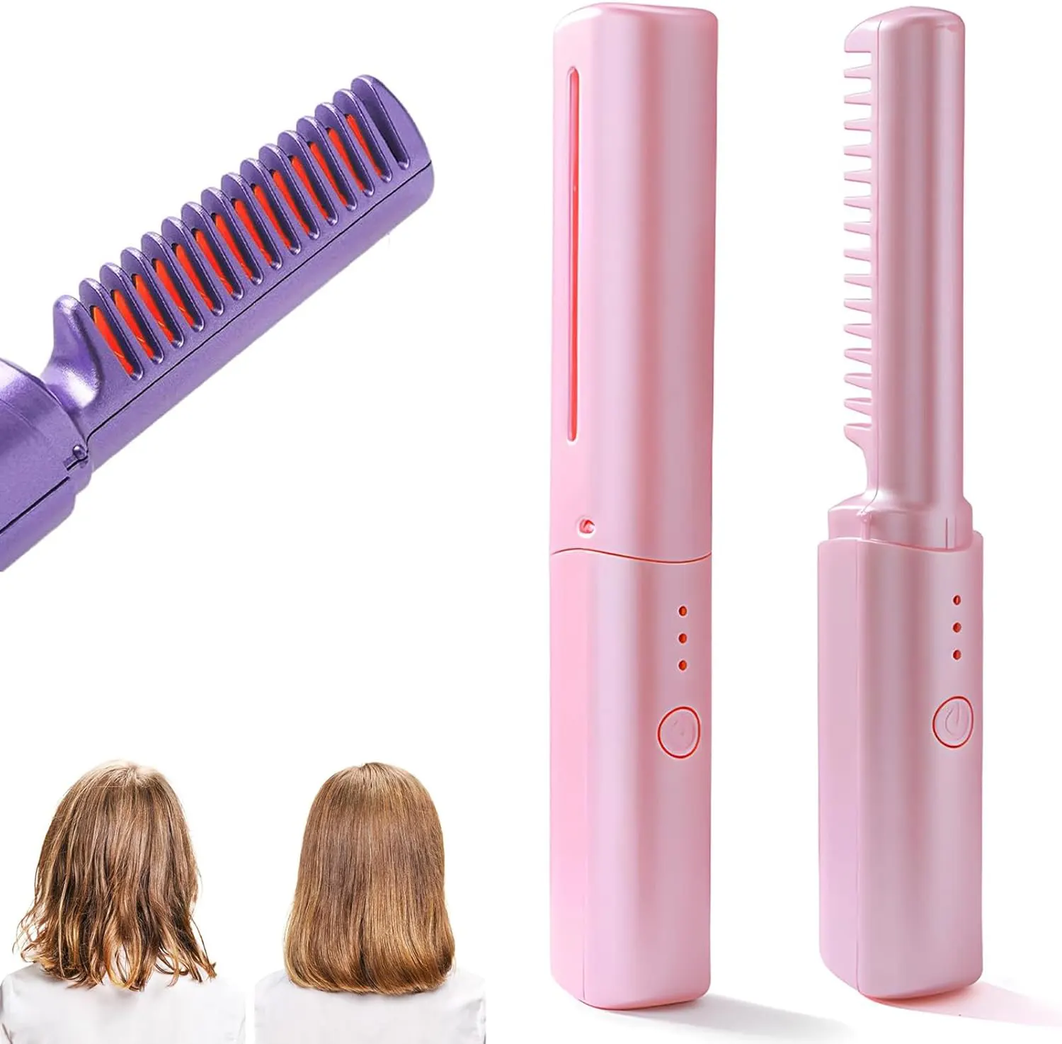 Rechargeable electronic hair straightening comb, pink, 146