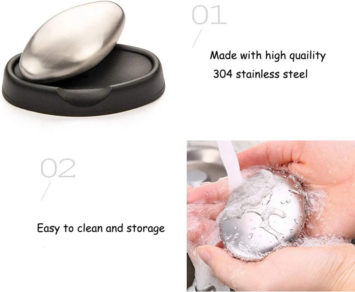 Stainless steel soap that removes unpleasant odors for hands and skin