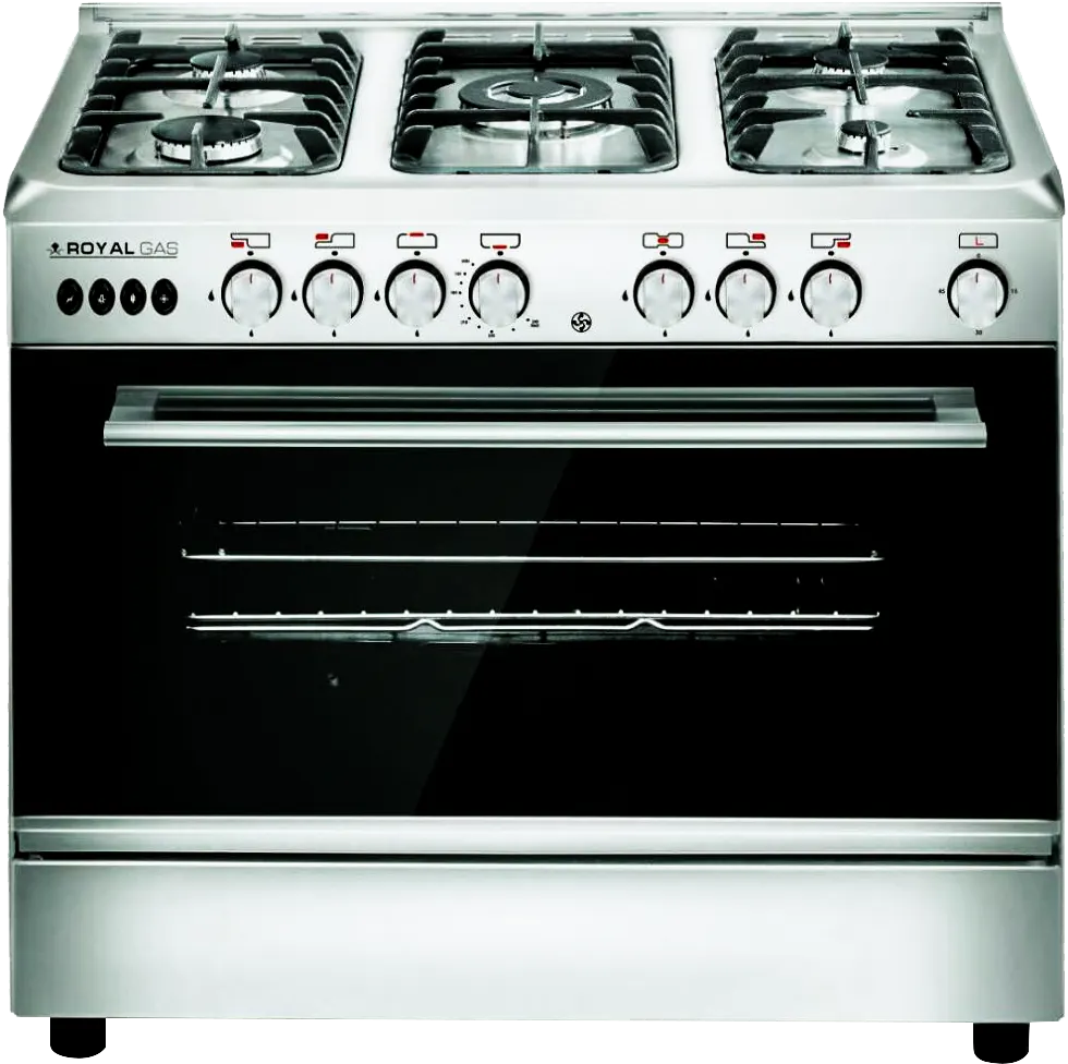 بوتاجاز رويال جاز كريستال 60*90 سم ، 5 شعلة، مروحة فرن، حوامل زهر، ستانلس ستيل فضي , 2010253