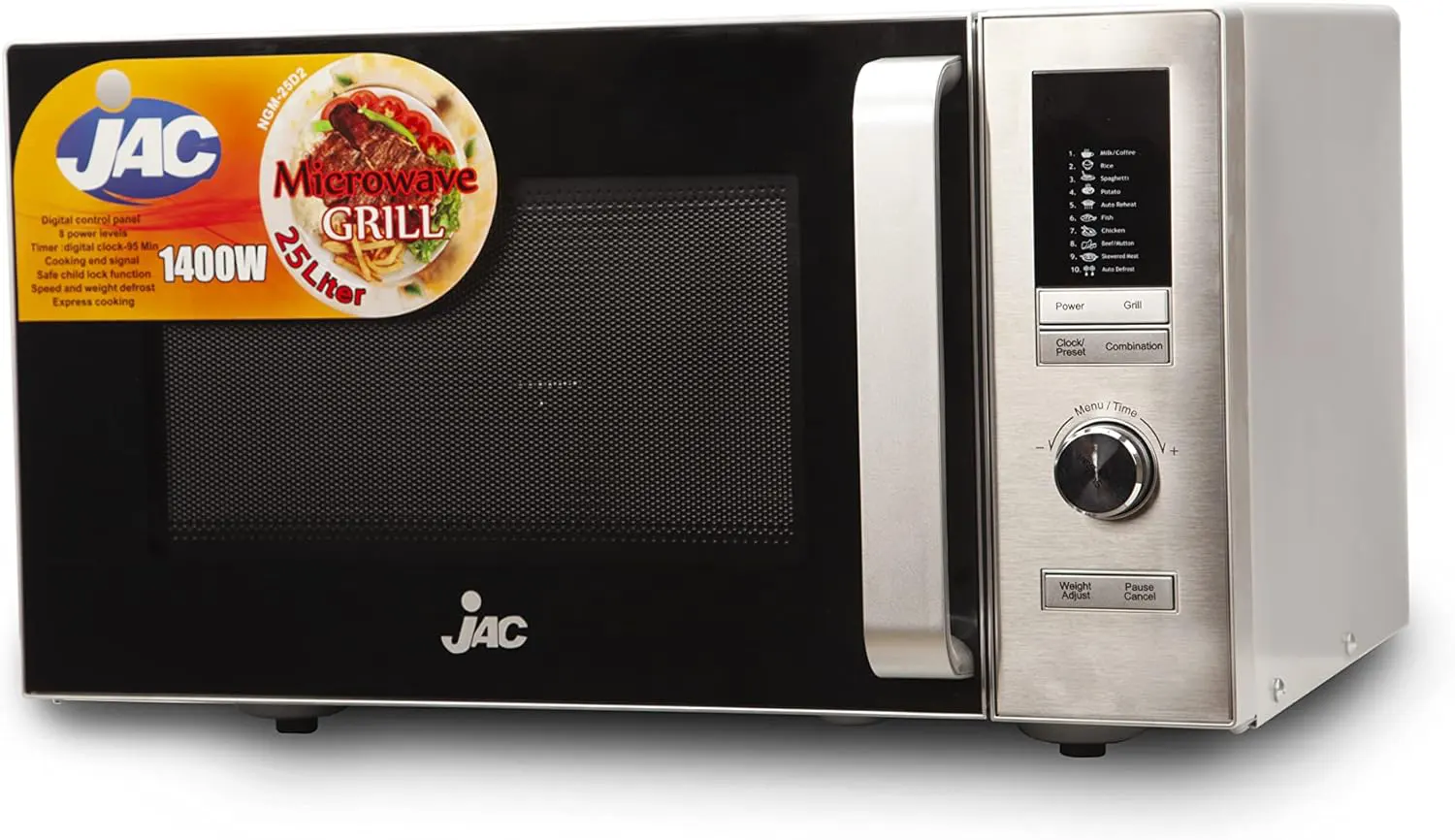 JAC Microwave, 25 litres, 1400 watts, digital with grill, silver, JAC 25D2