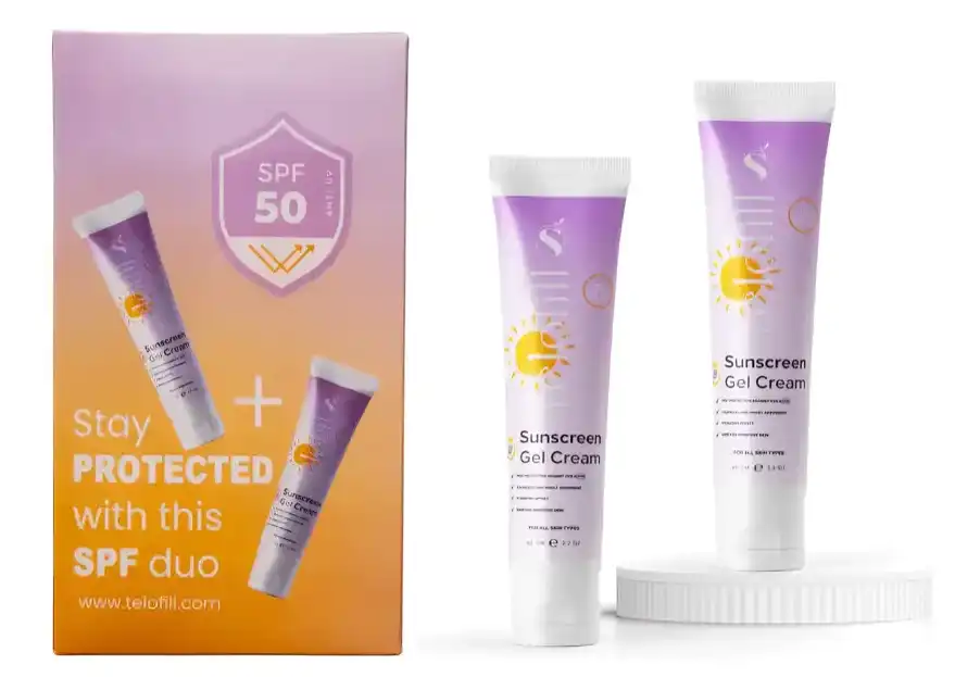 واقي شمس تيلوفيل (1+1)، عامل حماية من الشمس 50+، مناسب لجميع أنواع البشرة، 60 جم ، جل كريم