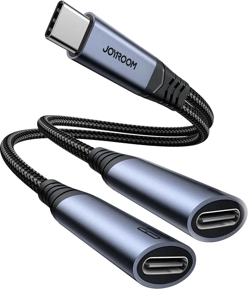 Joyroom 2in1 Audio Adapter Cable, Type-C to Dual Type-C, 60W, Black, PD SY-C03