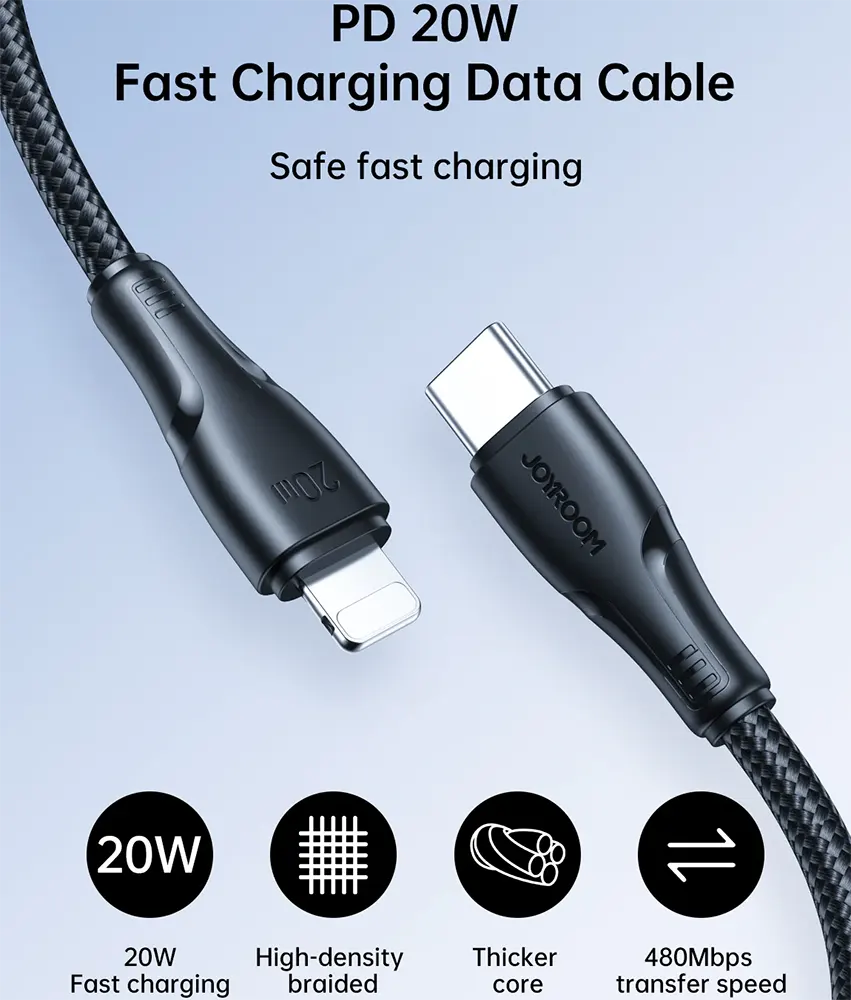 Joyroom Fast Charging Data Cable Type-C To Lightning 25cm, 20W, Black, S-CL020A11
