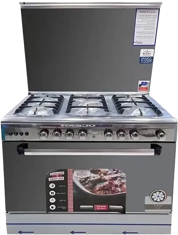 بوتجاز رويال جاز تاور 60*90 سم، 5 شعلة، حوامل أواني زهر، مروحة فرن،  استانلس ستيل، فضي