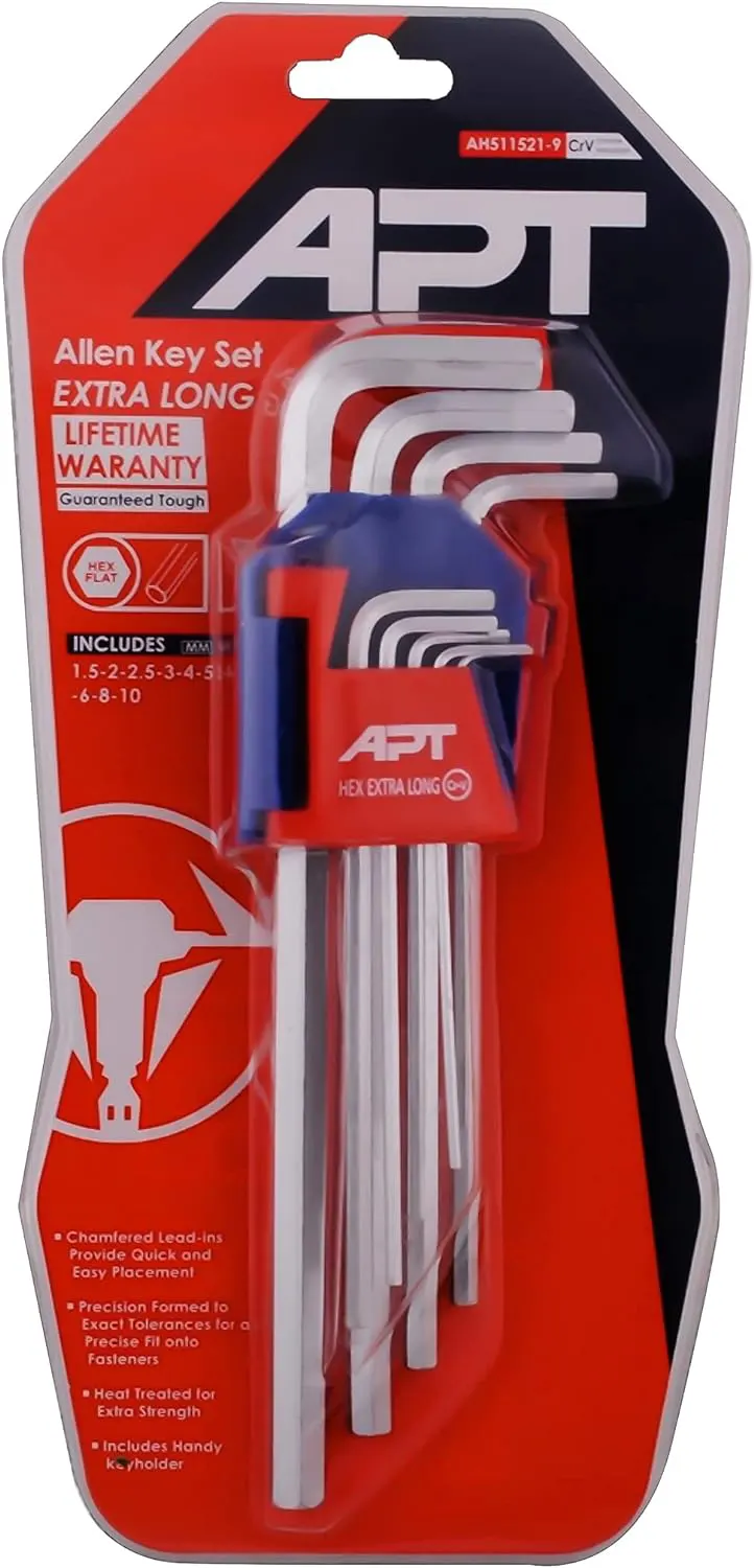 APT Allen wrench set, long 9 pieces, 1.5-10 mm